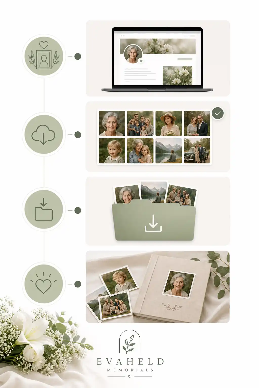 download pictures from a tribute site planning support from Evaheld Memo — visual about When to download pictures from a tribute site for How do I download pictures by Evaheld Memorials