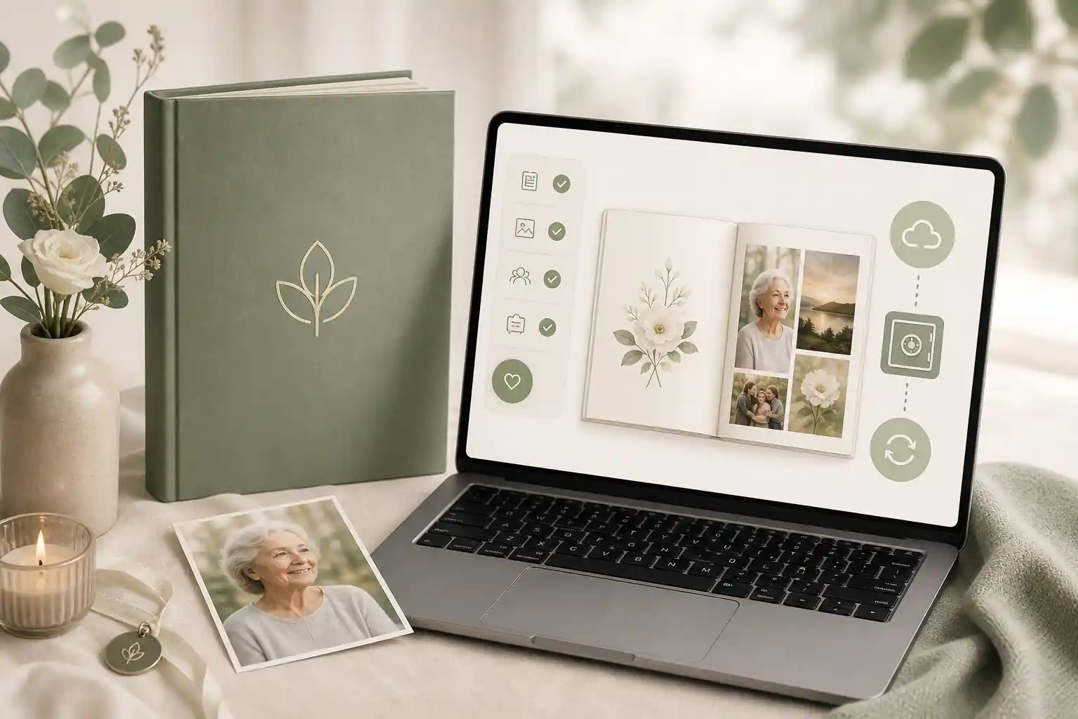 Family creating a tribute with Evaheld Memorials for what is a virtual remembrance book