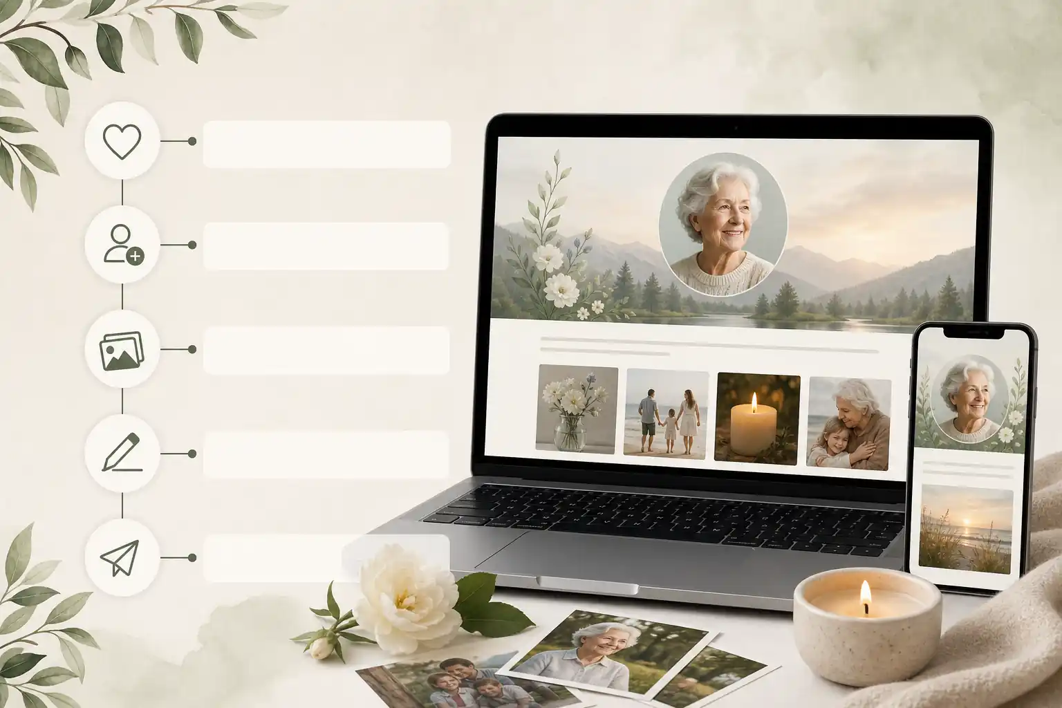 create an online memorial site with photos and stories planning support — visual about What it means to create an online memorial site with photos and stories for H by Evaheld Memorials