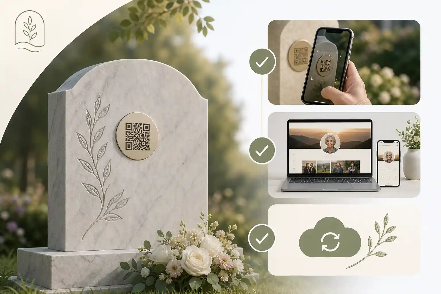 Family creating a tribute with Evaheld Memorials for how do QR codes on headstones work
