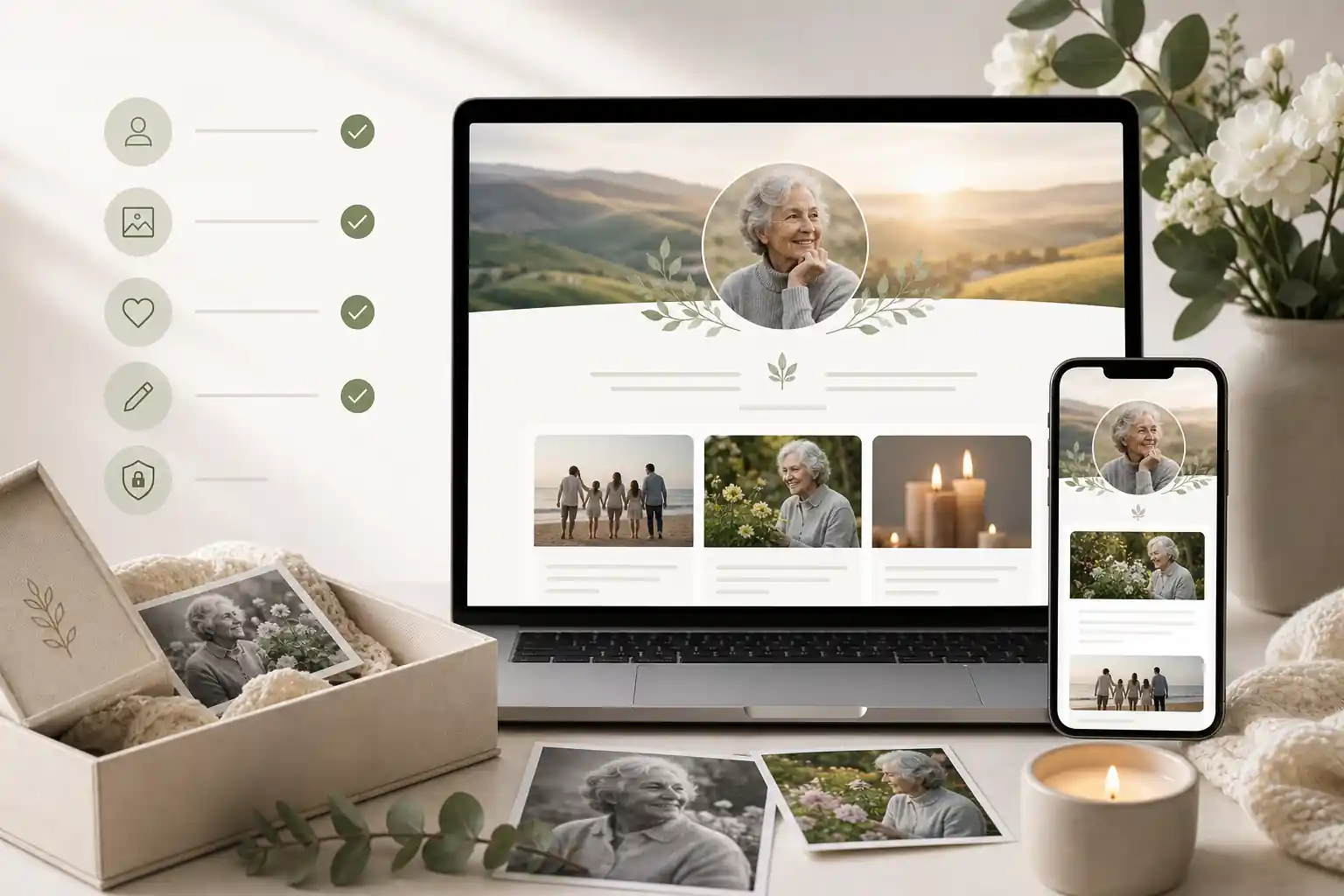 Family creating a tribute with Evaheld Memorials for how do I create an online memorial site with photos and stories