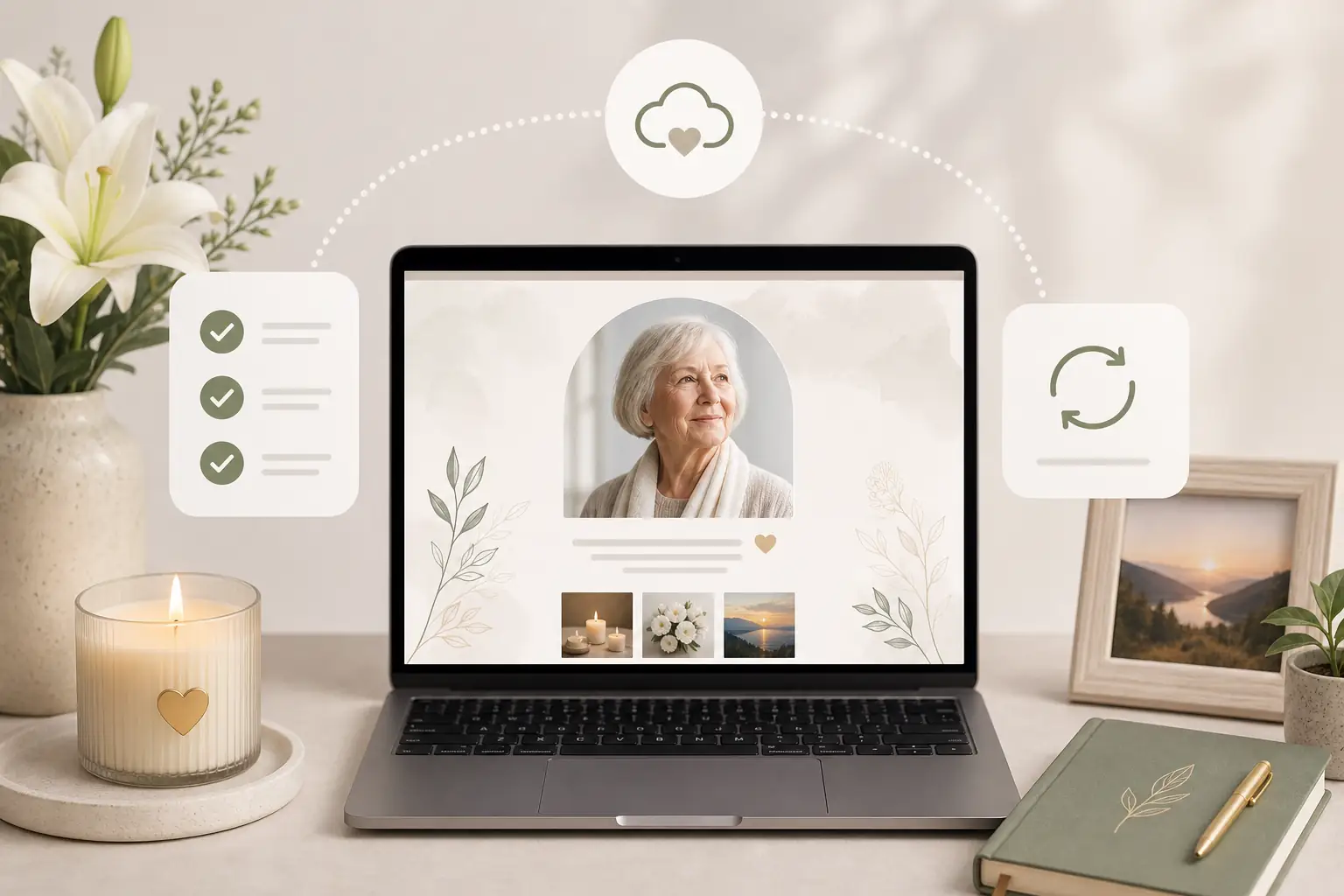 Family creating a tribute with Evaheld Memorials for how to create an online obituary easily