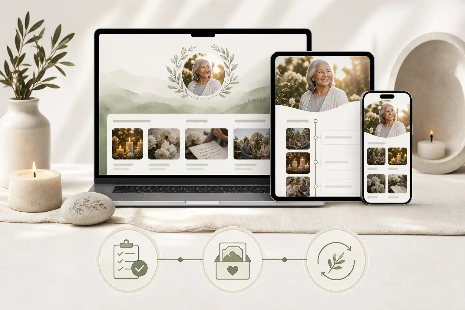 Family creating a tribute with Evaheld Memorials for what are the best digital timeline platforms
