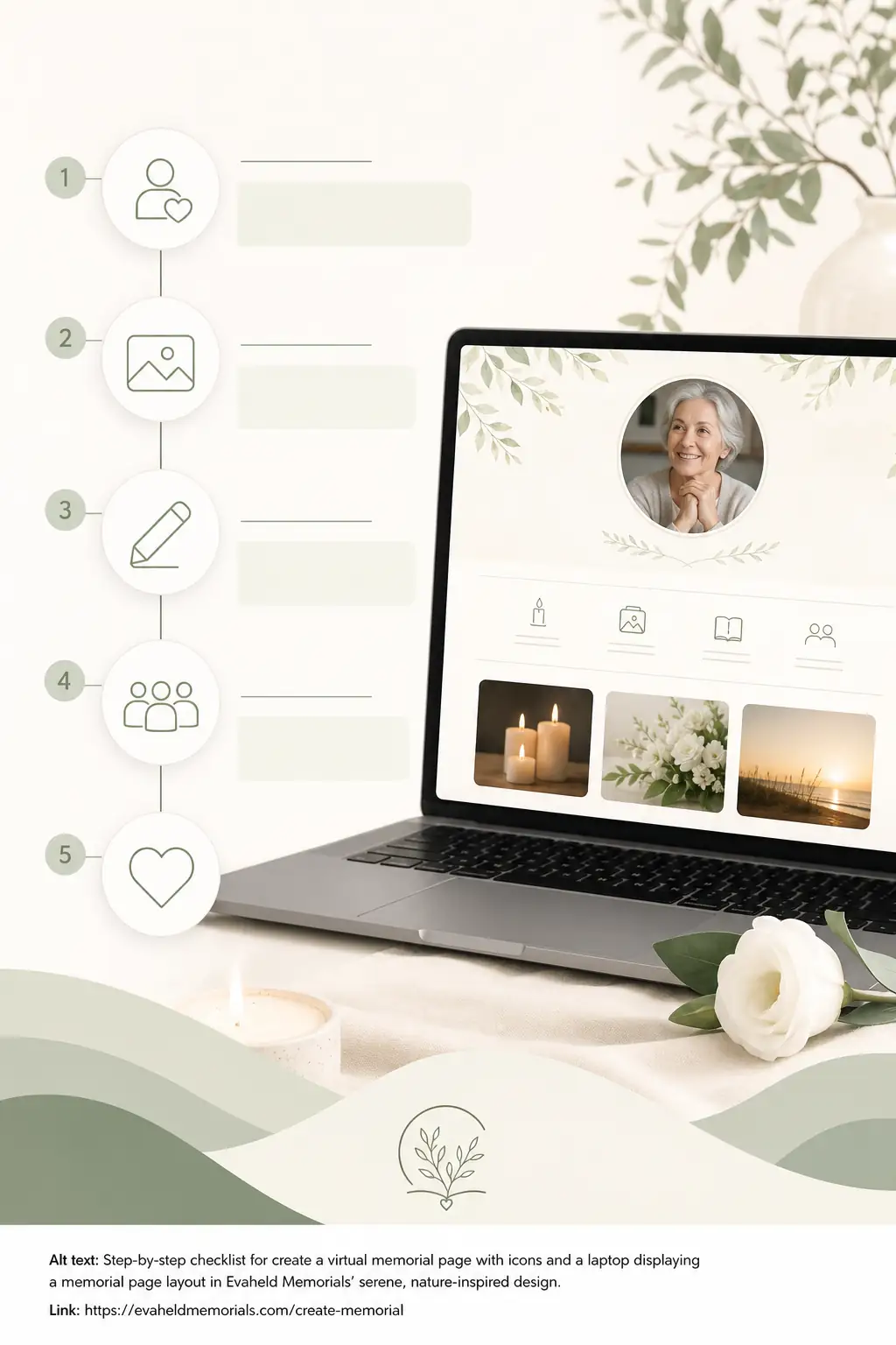 create a virtual memorial page planning support from Evaheld Memorials — visual about When to create a virtual memorial page for How to create a virtual memorial pa by Evaheld Memorials