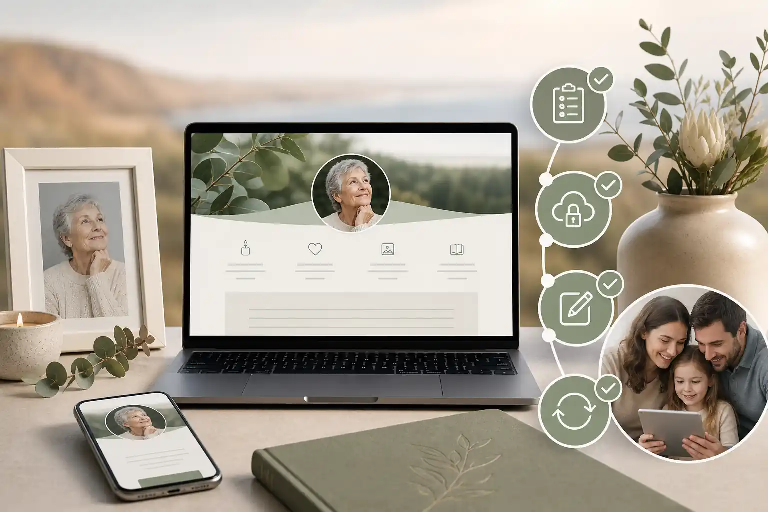 Family creating a tribute with Evaheld Memorials for what is the best online memorial website in Australia