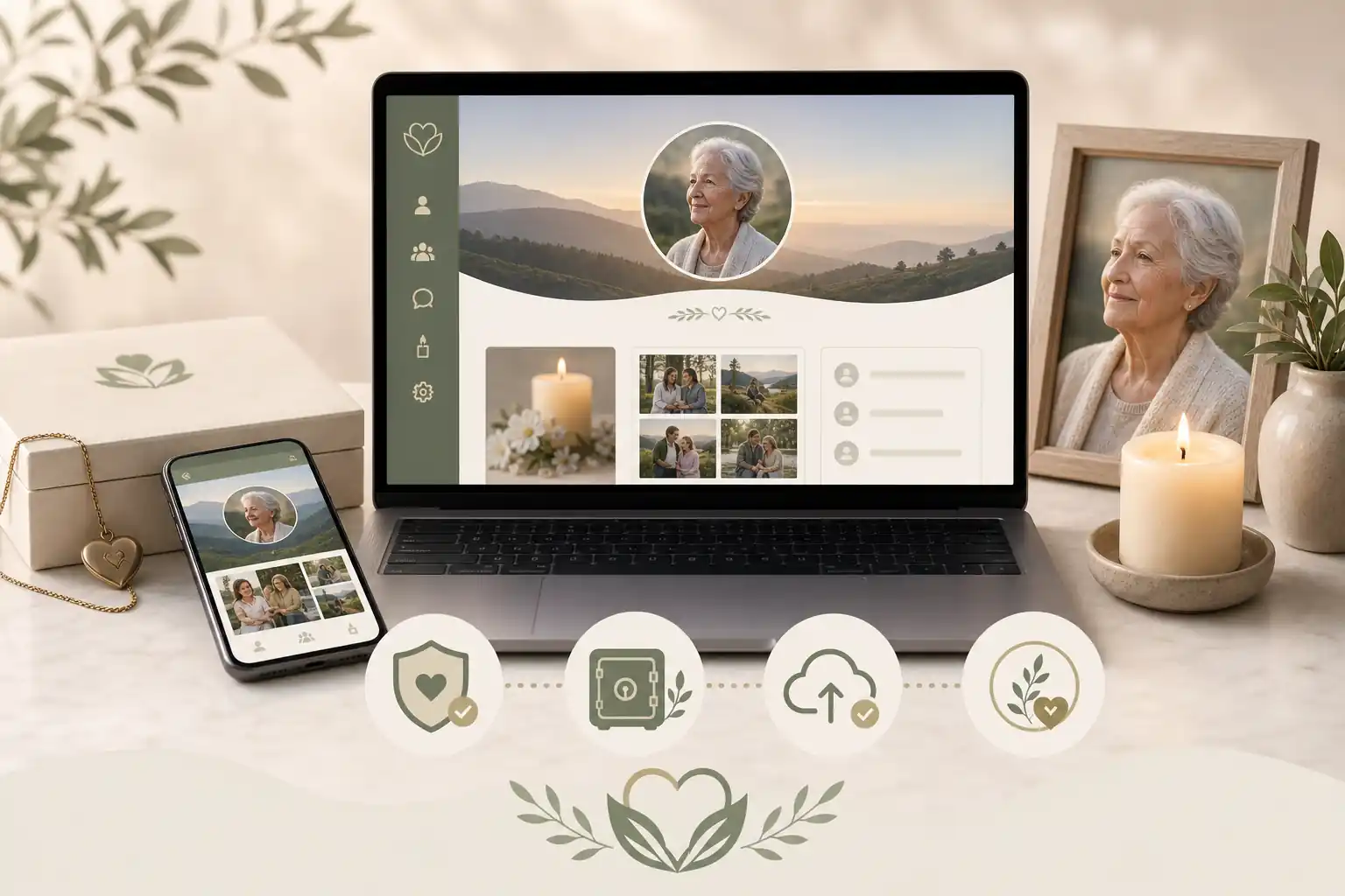 Family creating a tribute with Evaheld Memorials for what are the best online memorial platforms with a one-time fee