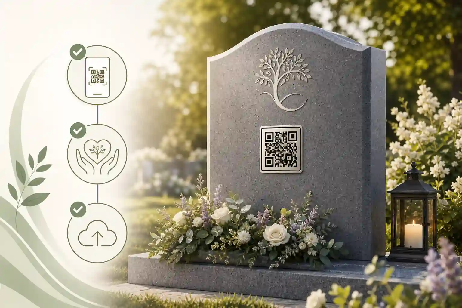 Family creating a tribute with Evaheld Memorials for can you put a QR code on a gravestone