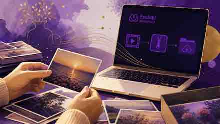 Family preparing photographs for an Evaheld digital tribute upload