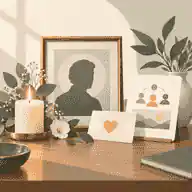 Memory table with candle, photograph and charity envelope