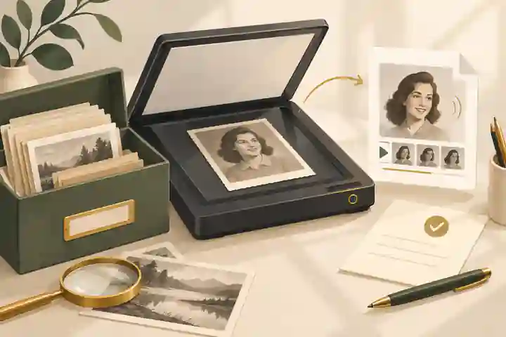 Archived portrait scan with animation notes and family approval