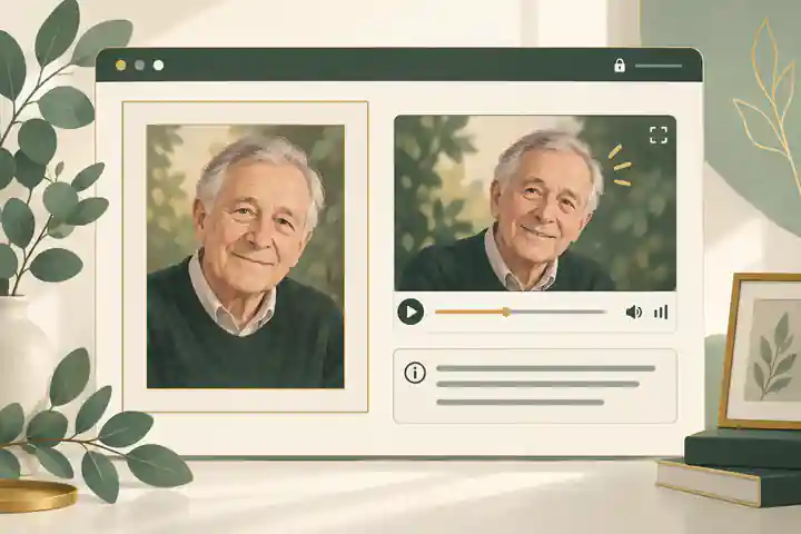 Private memorial page showing an original photo and AI disclosure