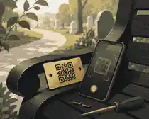 QR memorial bench plaque proof tested with a phone before installation
