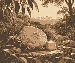 Garden pet memorial with stone marker and native planting