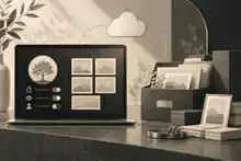 Private memorial settings shown beside a family archive