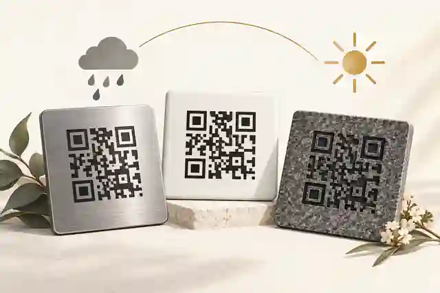 QR memorial plaque material samples for outdoor use
