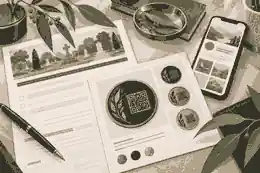Family reviewing a cemetery approval form and QR plaque proof