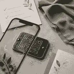 QR memorial setup items with phone, cloth, and approval note