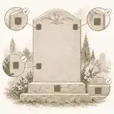 Small QR plaque placement sketch on a headstone layout