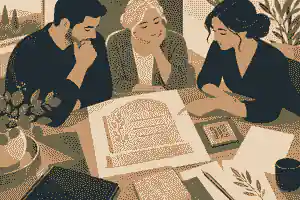 Family reviewing sandstone wording and QR plaque placement