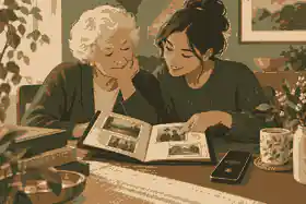 Relative sharing photo memories during a quiet interview