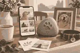 Pet tribute page with collar and memory cards
