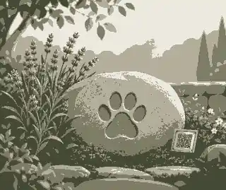 Garden pet memorial stone with flowers