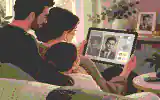 Family reviewing an AI-assisted memorial portrait privately