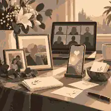 Tribute table with photos and messages after a Zoom funeral
