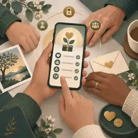 Family reviewing tribute fund sharing settings on a phone