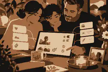 Family reviewing a private memorial tribute draft