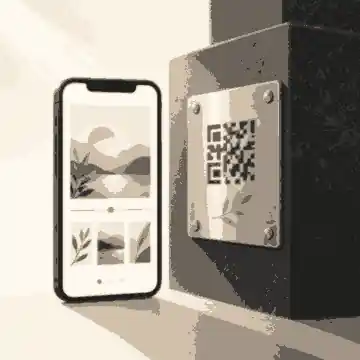 Phone scanning a matte QR memorial plaque on a headstone