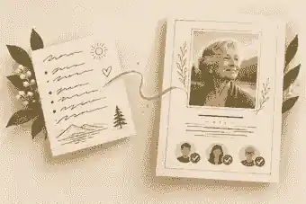 Memorial prompt turning into a captioned family tribute page