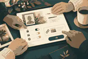 Family reviewing tribute page privacy before sharing a notice
