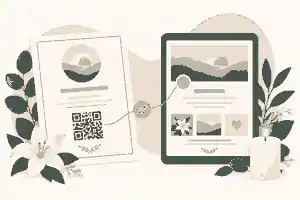 Printed funeral notice connected to a digital tribute page