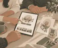 Family reviewing a tribute link and notice card