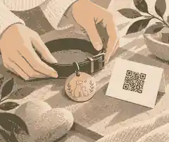 Collar and QR-linked pet plaque on a remembrance table