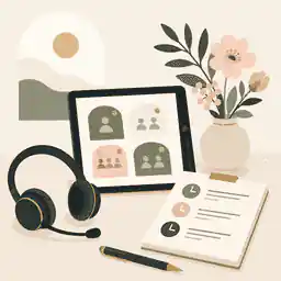 Memorial host desk with headphones and notes