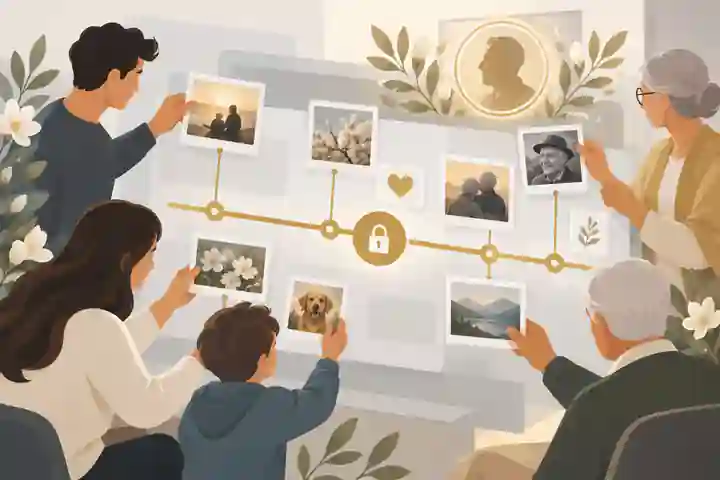Relatives adding memories to a private memorial timeline
