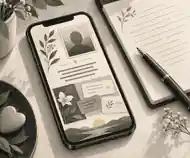 Phone showing a memorial tribute with poem and condolence notes