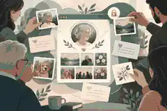 Relatives adding memories to a private memorial