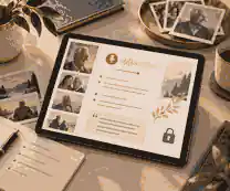 Private family memorial draft with interview notes and portraits