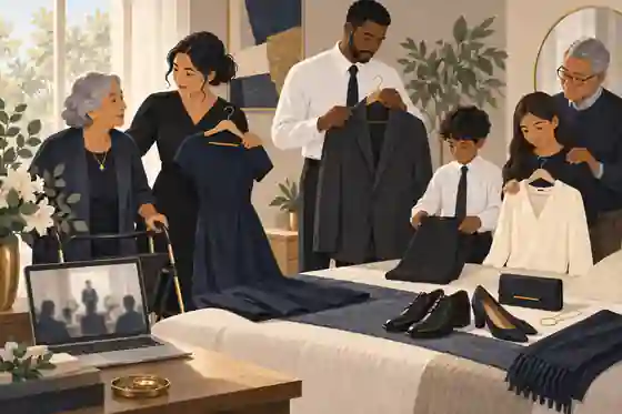 Family preparing clothing for an in-person and virtual funeral