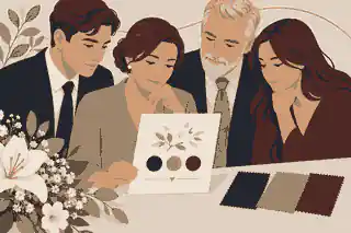 Family choosing respectful funeral clothing colours from a service notice