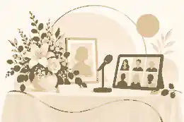 Hybrid memorial setup with microphone and remote guests