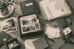 Digital memorial archive saved beside printed photographs