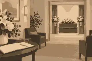 what happens at a viewing: Quiet viewing room with flowers and condolence book