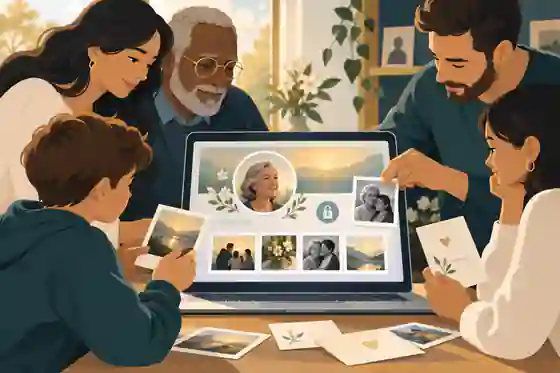 Family adding memories to a private online memorial