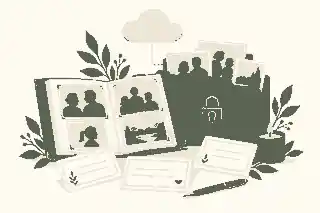 Protected digital archive with family photos and caption cards