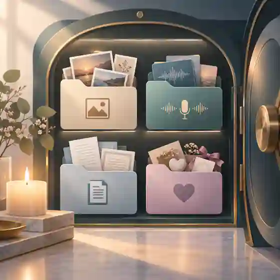 Digital memory vault folders with photos and tributes