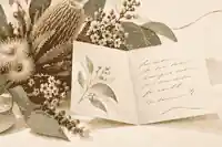 write in a sympathy card: Handwritten sympathy card beside soft memorial flowers